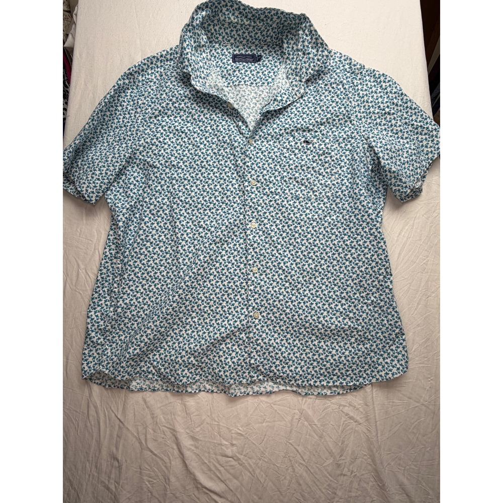 Vineyard Vines Kentucky Derby Mens XXL Shirt Blue Mint Julep Print Short Sleeve
